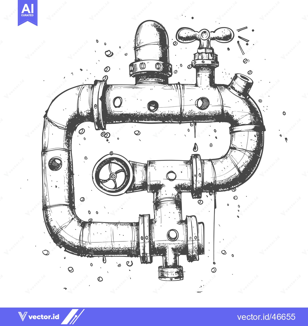 Premium Vector of Hand-drawn sketch of a complex plumbing system with a leaking valve