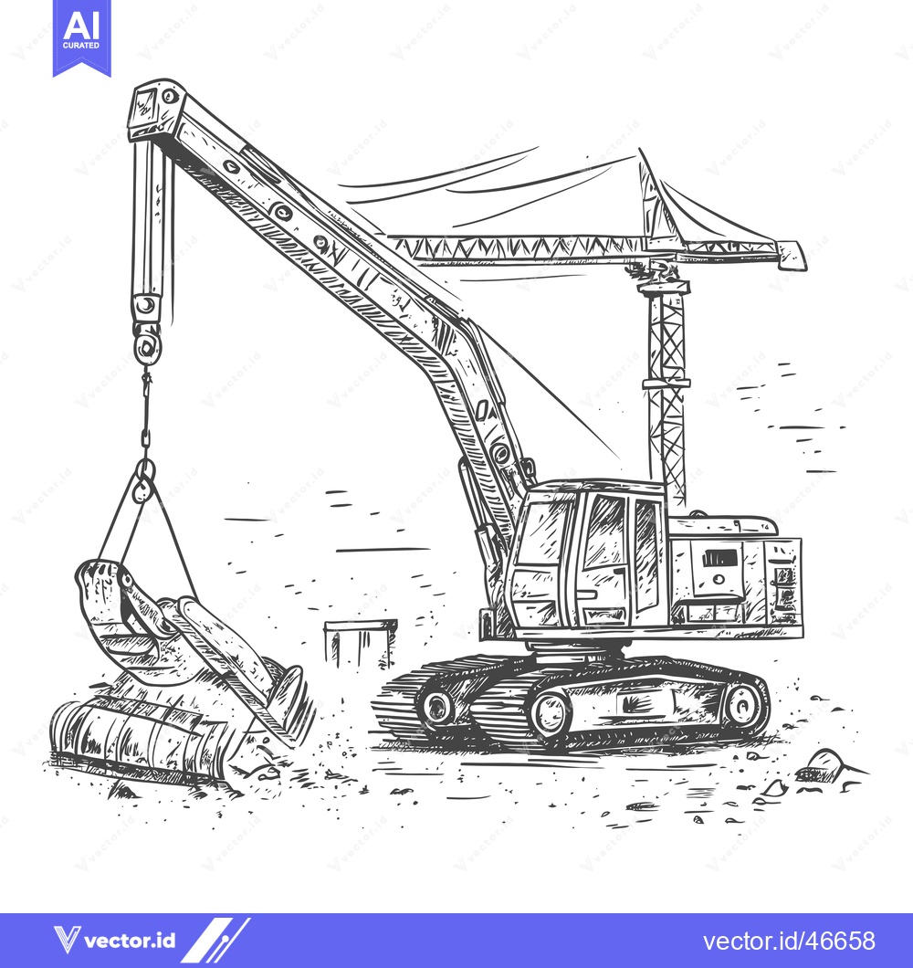 Premium Vector dari Hand-drawn sketch of a construction crane lifting a large rock