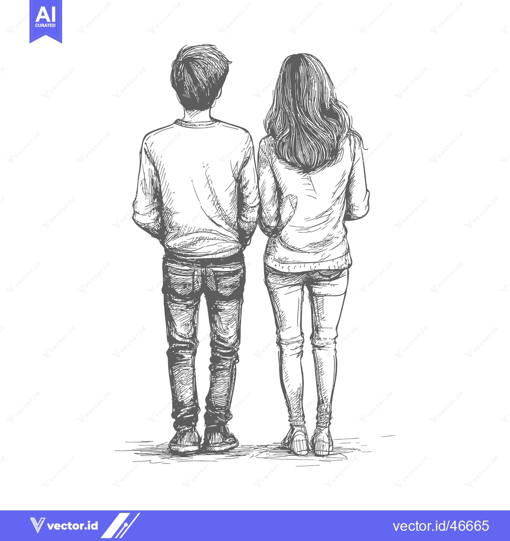 Premium Vector dari Hand-drawn sketch of a couple standing back-to-back