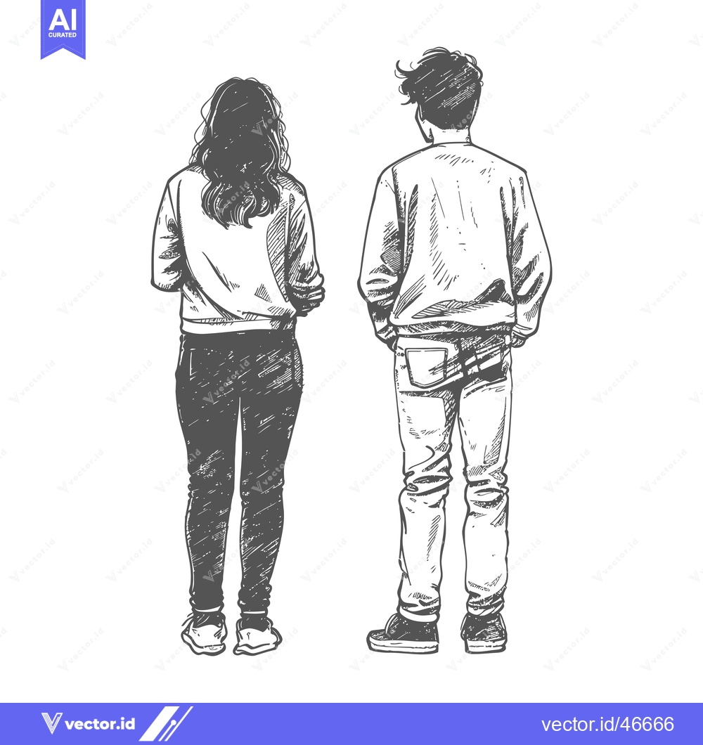 Premium Vector of Hand-drawn Sketch of a Couple Standing Back-to-Back