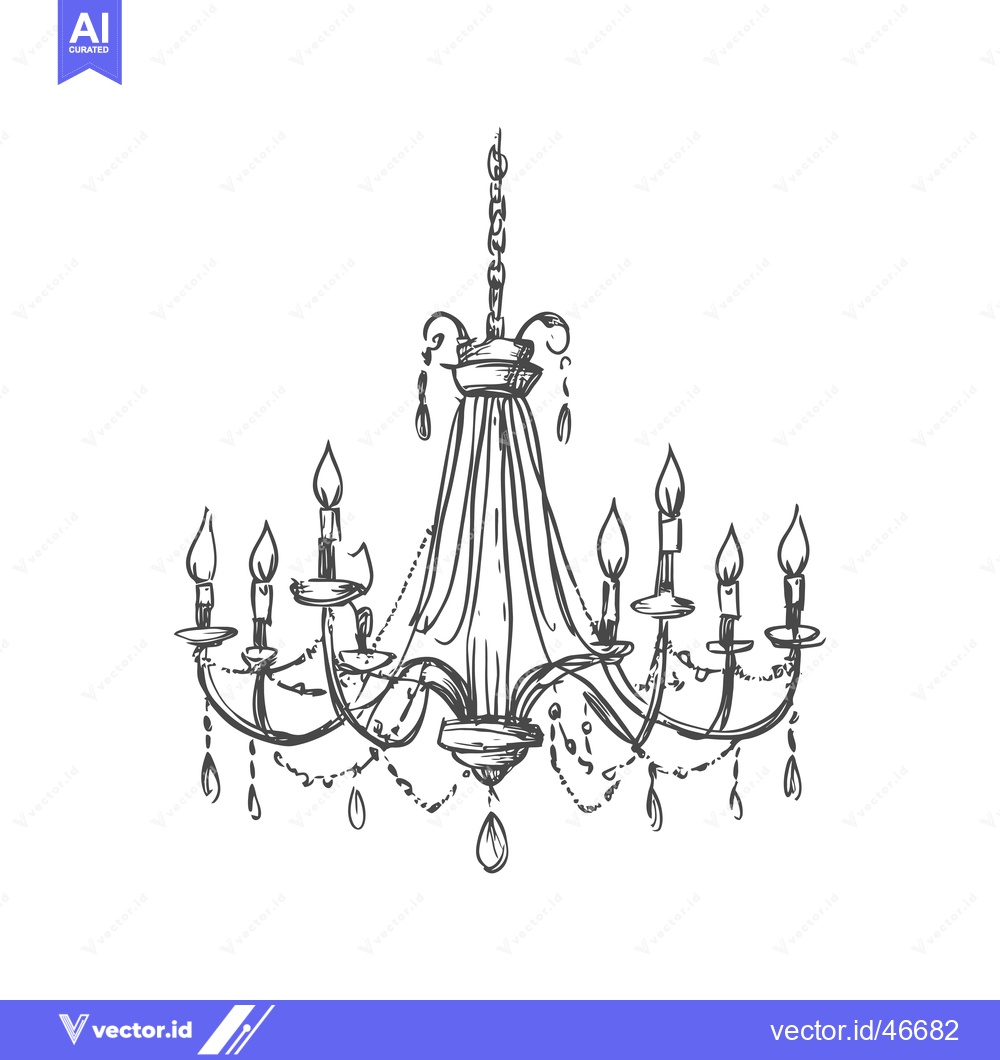 Premium Vector dari Hand-Drawn Sketch of a Crystal Chandelier with Six Candle-Like Lights
