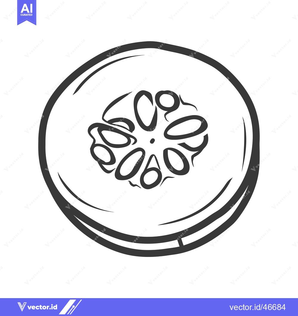 Premium Vector of Hand-Drawn Sketch of a Cucumber Slice with Seeds