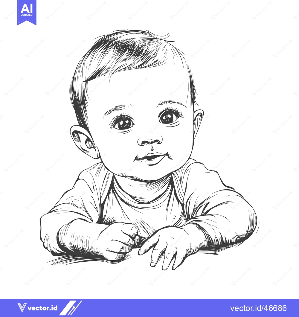 Premium Vector of Hand-Drawn Sketch of a Curious Baby with Big Eyes