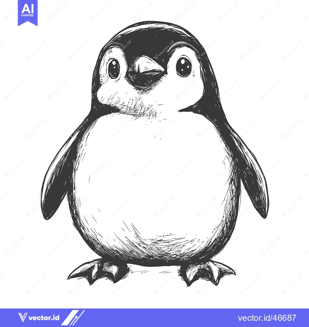 Premium Vector dari Hand-Drawn Sketch of a Curious Penguin