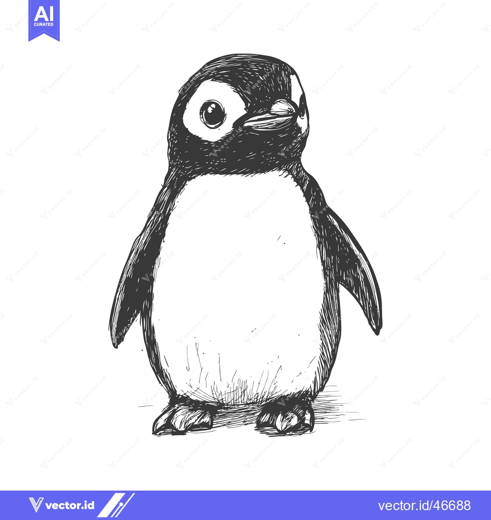 Premium Vector dari Hand-Drawn Sketch of a Curious Penguin