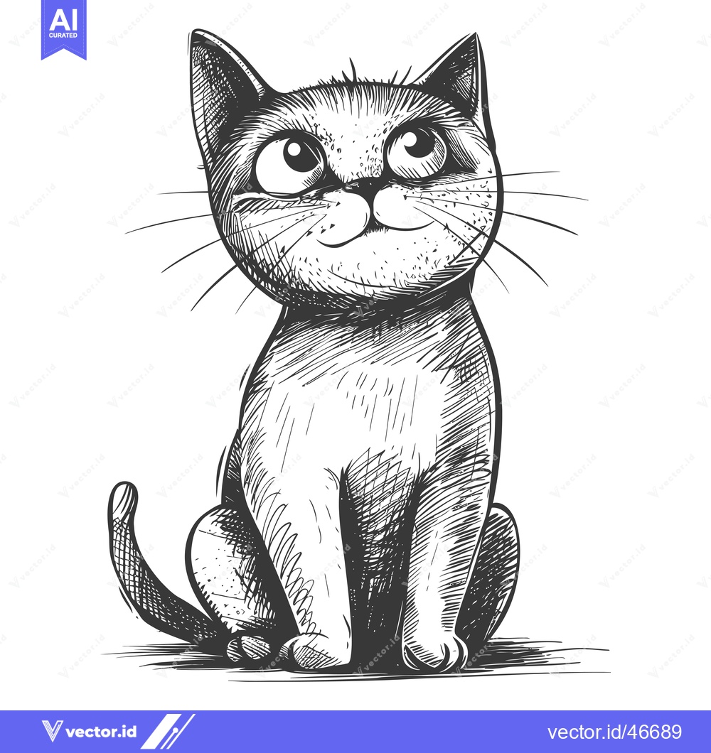 Premium Vector dari Hand-drawn Sketch of a Curious Sitting Cat