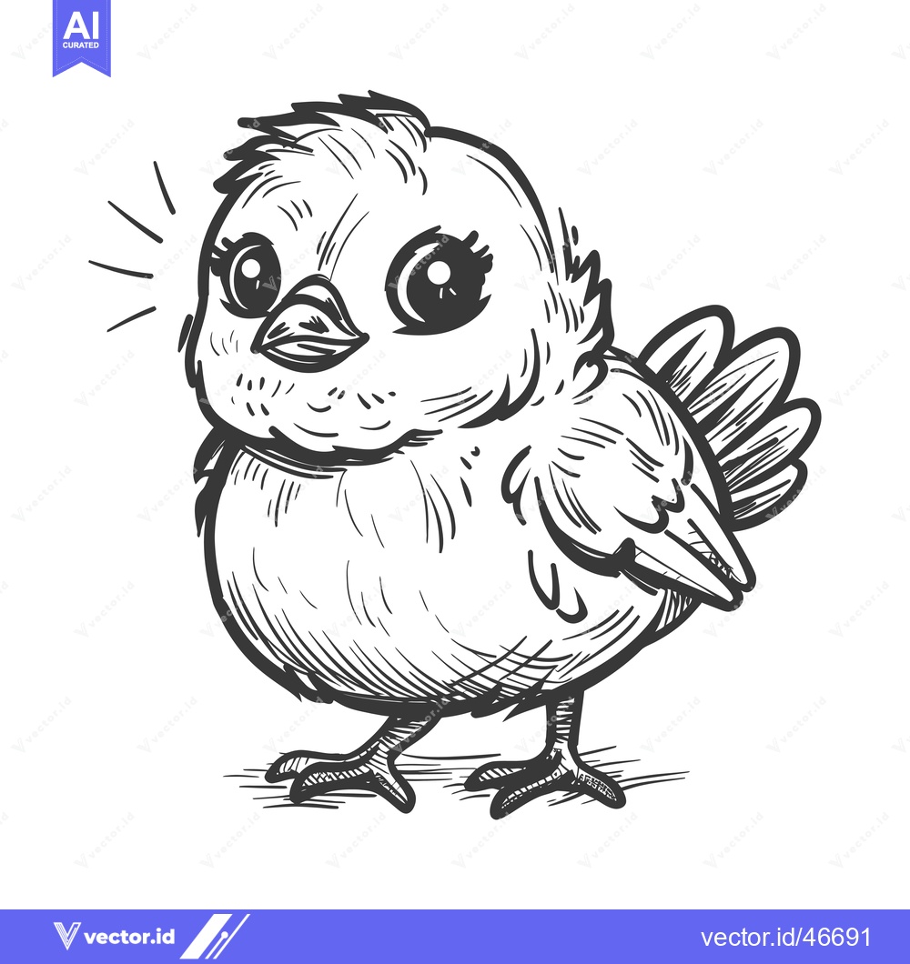 Premium Vector of Hand-drawn Sketch of a Cute Baby Chick with Large Eyes