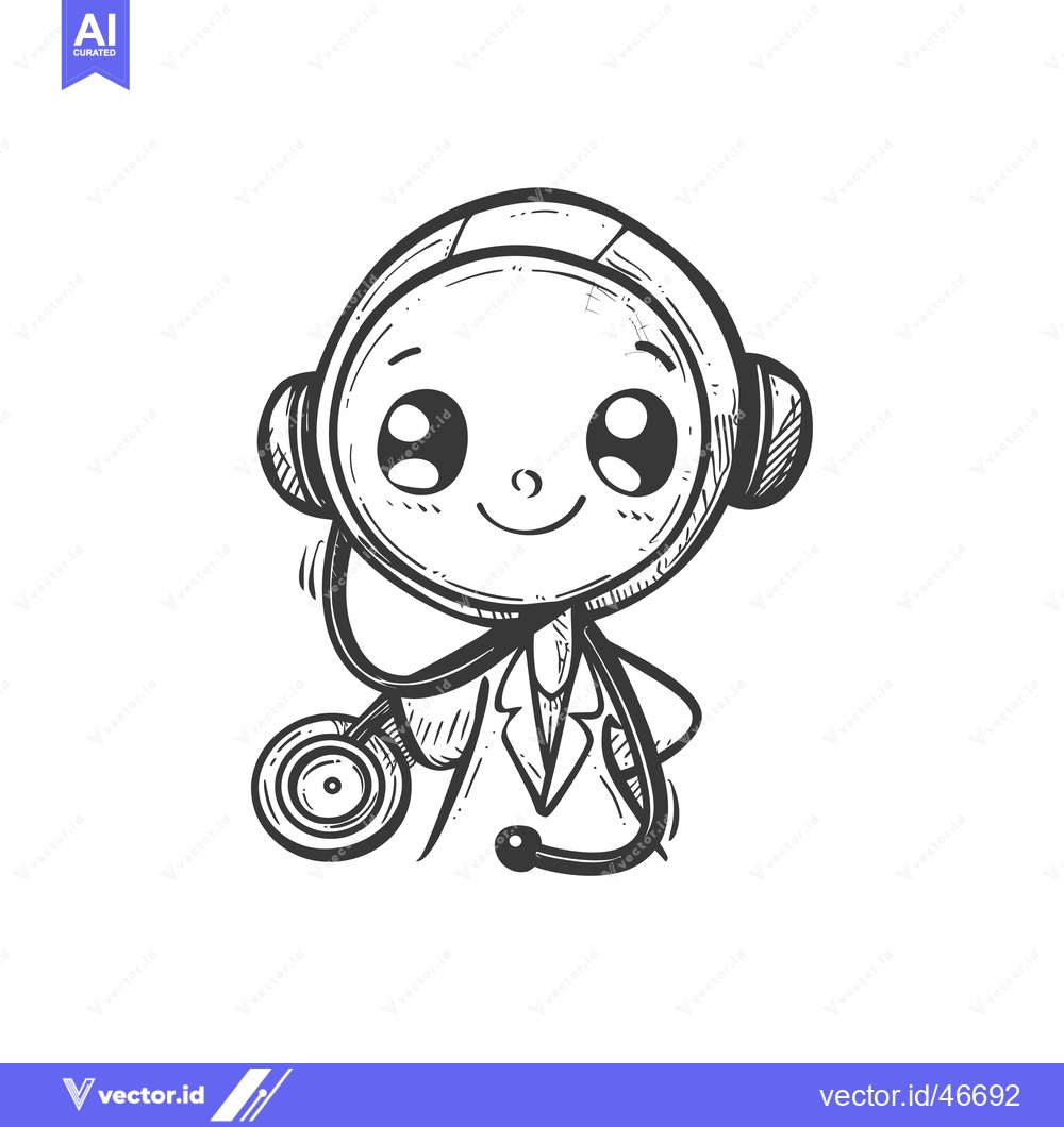 Premium Vector dari Hand-drawn Sketch of a Cute Cartoon Doctor with a Stethoscope