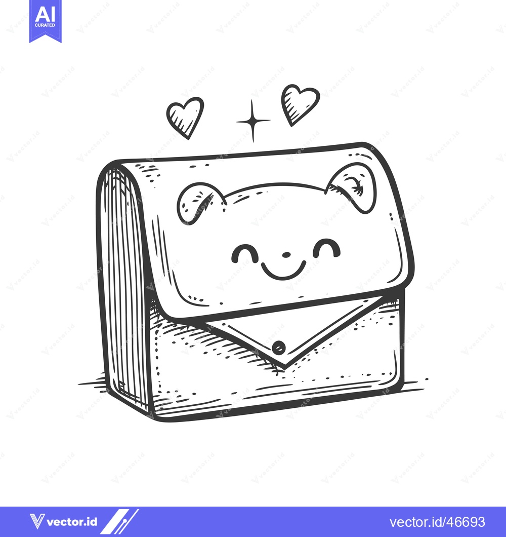 Premium Vector of Hand-drawn sketch of a cute, cartoon-style purse with a smiling face