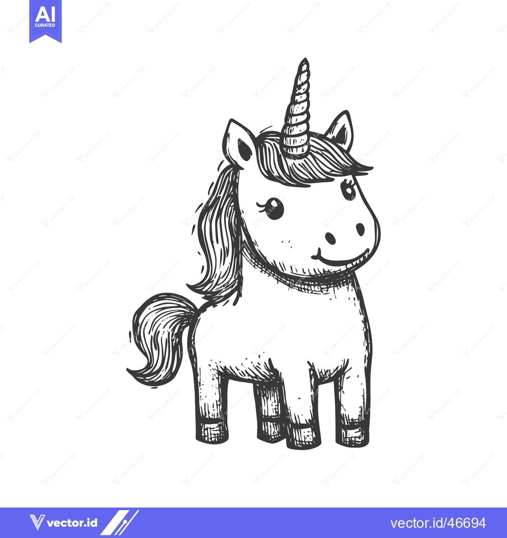 Premium Vector dari Hand-drawn Sketch of a Cute Cartoon Unicorn