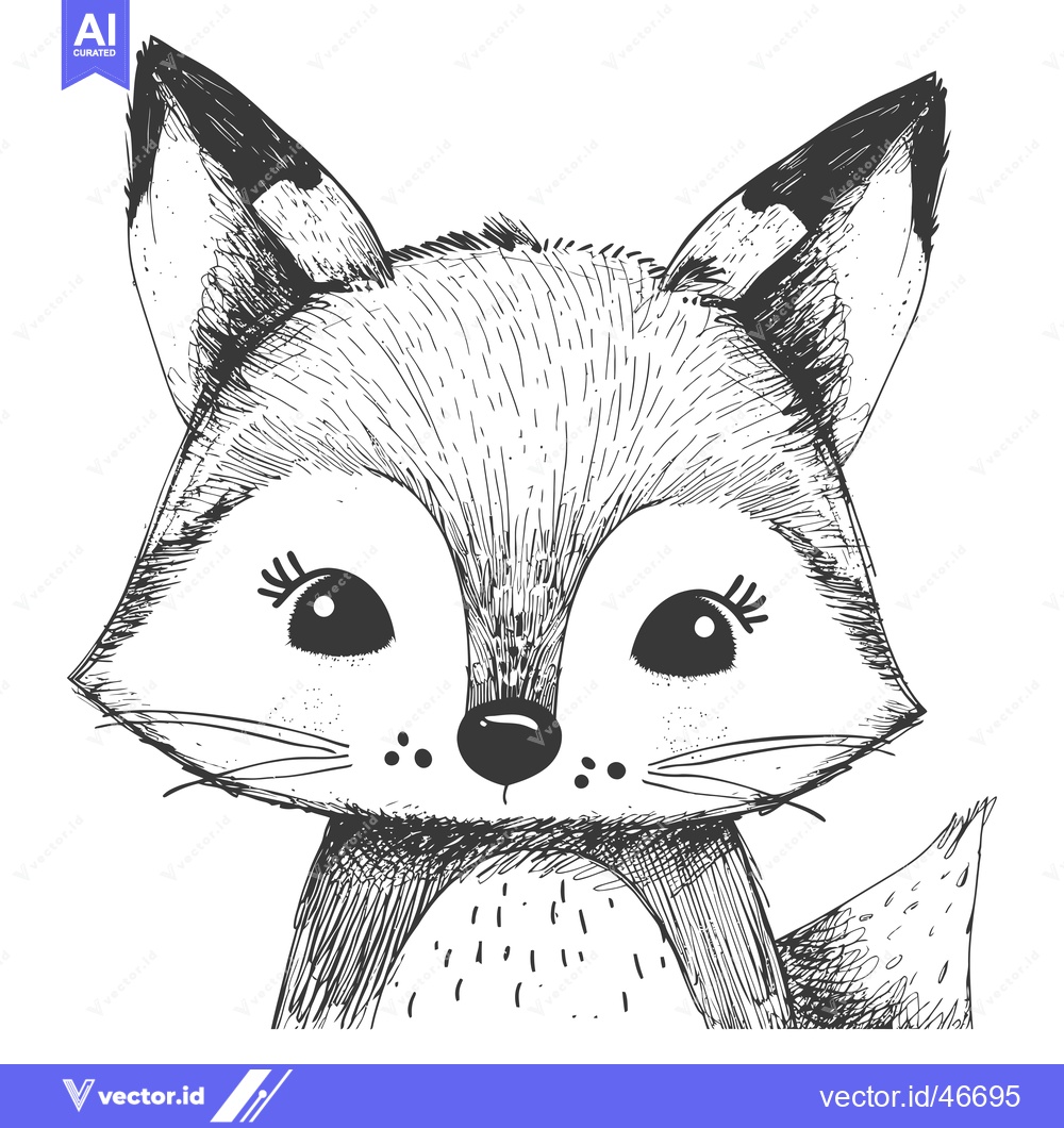 Premium Vector dari Hand-Drawn Sketch of a Cute Fox with Big Eyes