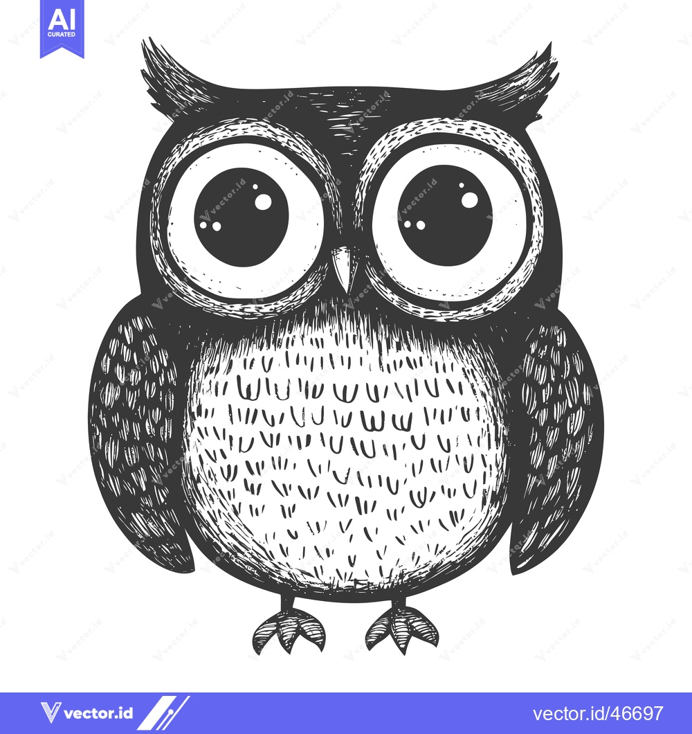 Premium Vector dari Hand-drawn Sketch of a Cute Owl with Large Eyes