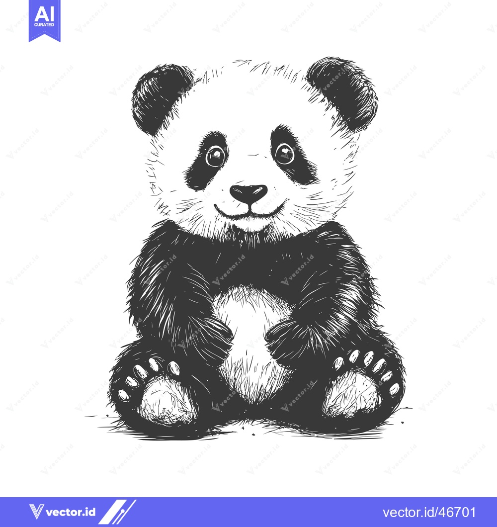 Premium Vector of Hand-drawn sketch of a cute smiling panda bear sitting