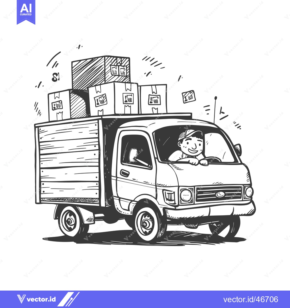 Premium Vector of Hand-drawn sketch of a delivery truck with a driver and boxes