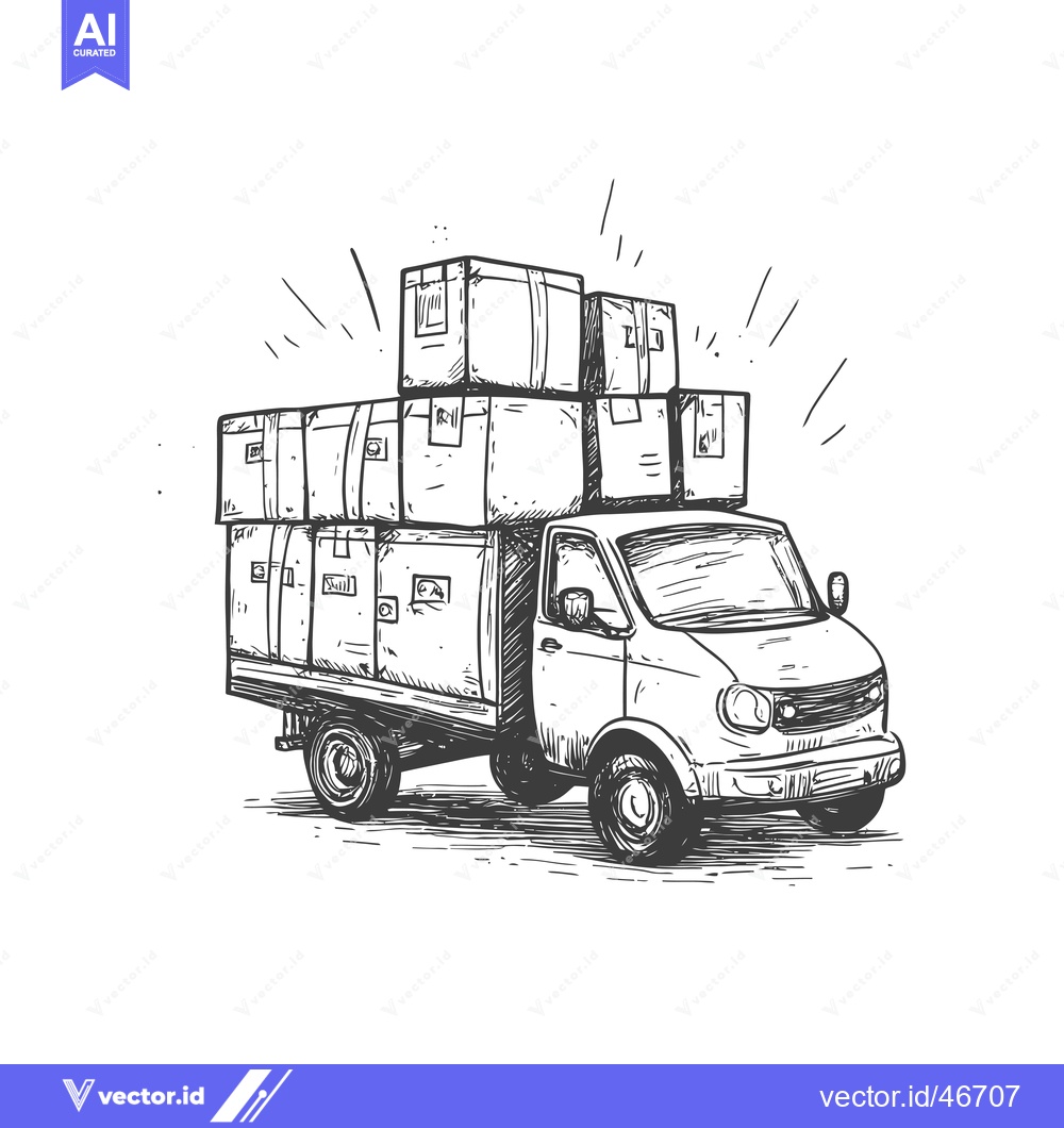 Premium Vector of Hand-Drawn Sketch of a Delivery Truck with Boxes