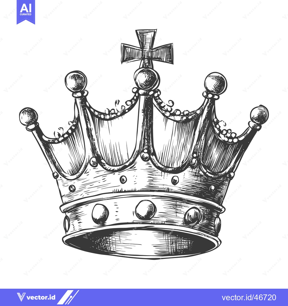 Premium Vector of Hand-Drawn Sketch of a Detailed King's Crown with Cross