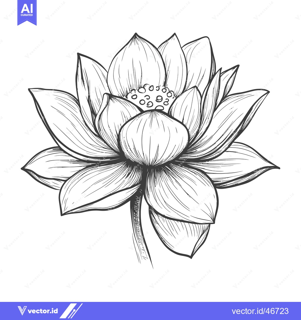 Premium Vector of Hand-Drawn Sketch of a Detailed Lotus Flower