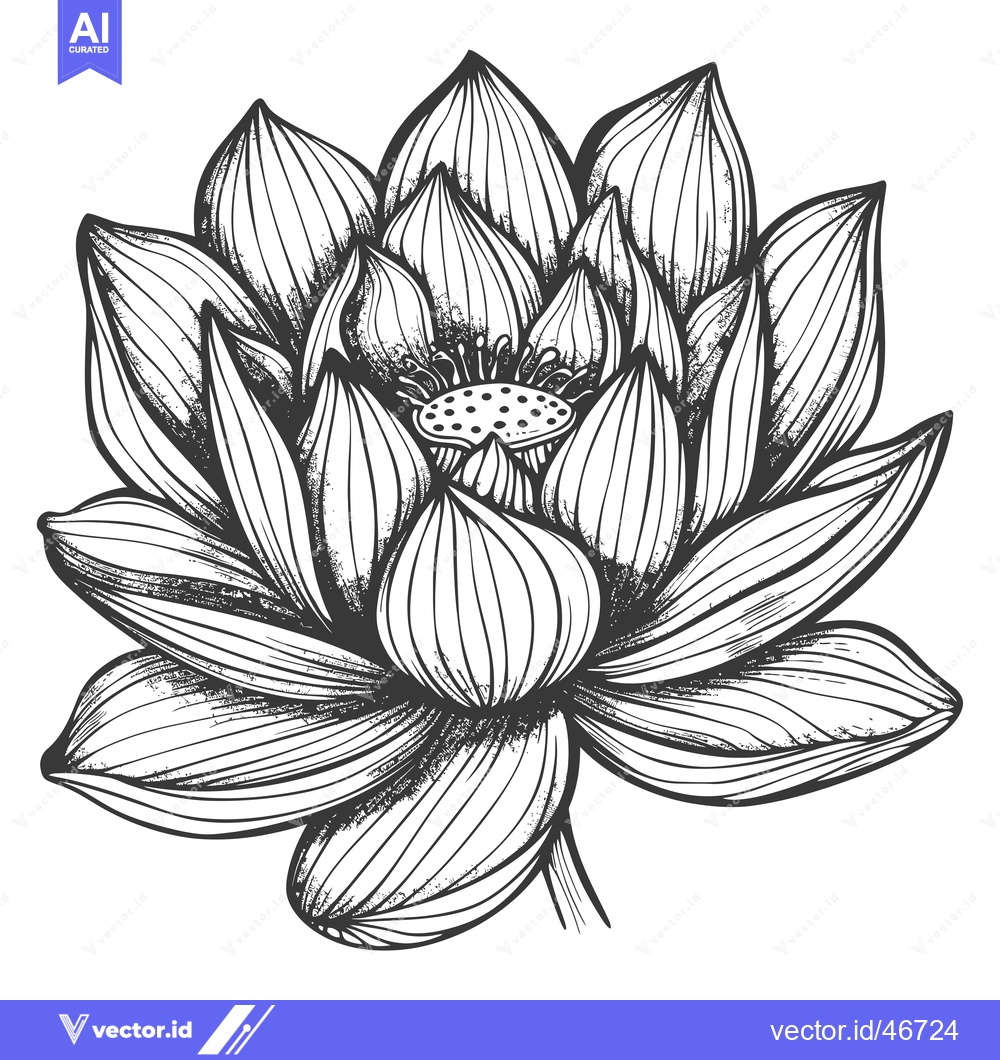 Premium Vector of Hand-Drawn Sketch of a Detailed Lotus Flower with a Speckled Center