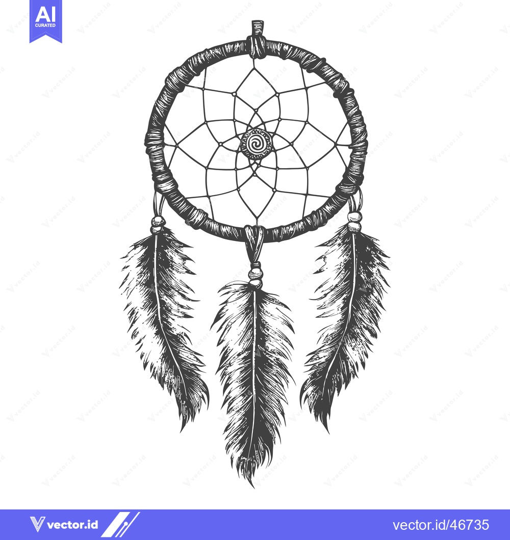 Premium Vector dari Hand-Drawn Sketch of a Dreamcatcher with Feathers