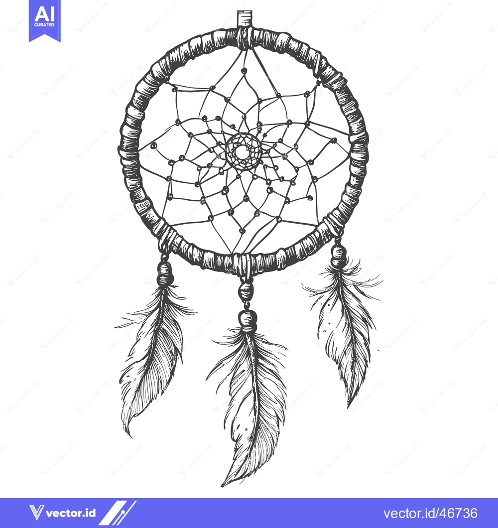 Premium Vector dari Hand-Drawn Sketch of a Dreamcatcher with Feathers