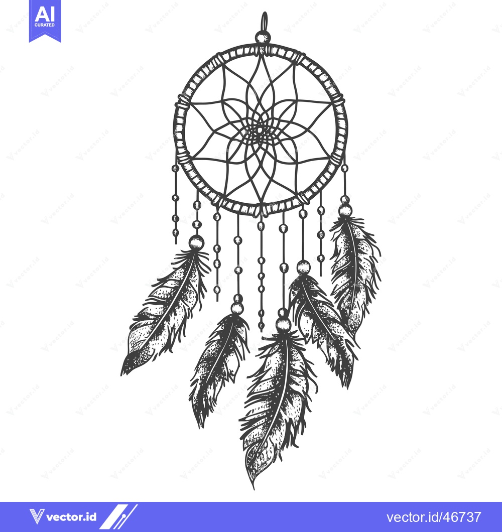 Premium Vector of Hand-Drawn Sketch of a Dreamcatcher with Feathers and Beads