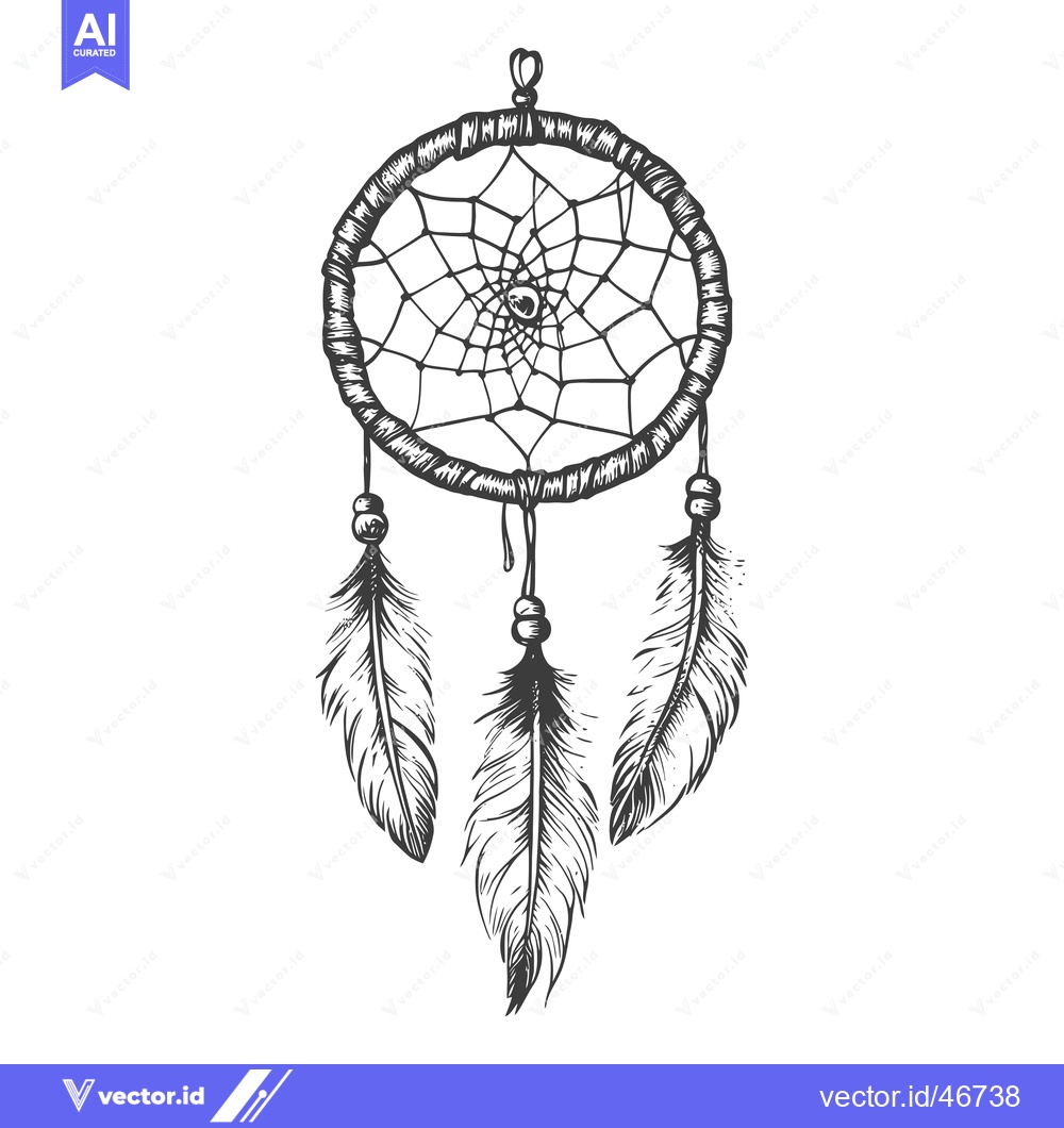Premium Vector dari Hand-drawn sketch of a dreamcatcher with three feathers and beads