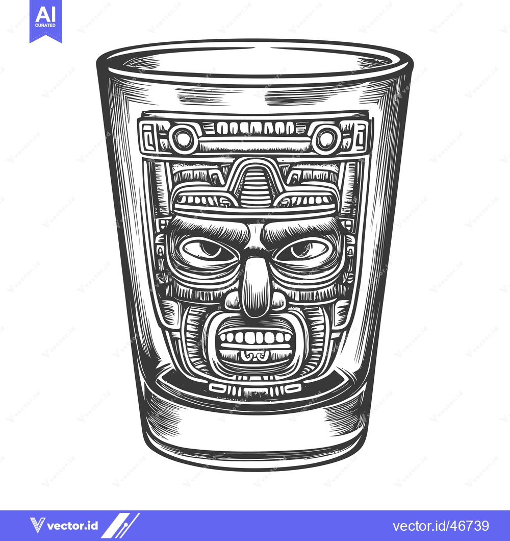 Premium Vector of Hand-drawn sketch of a drinking glass with a carved tribal mask design