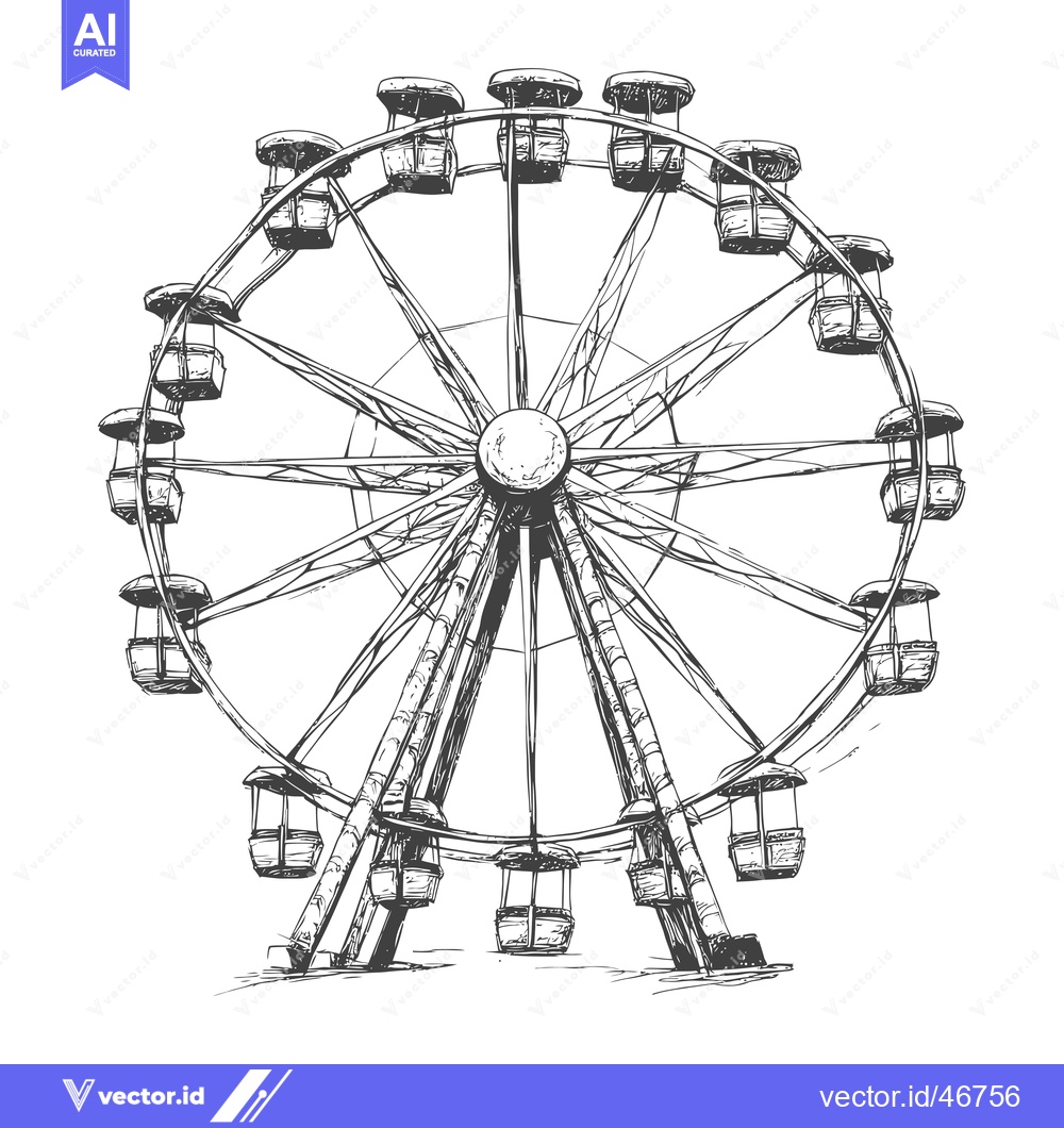 Premium Vector of Hand-drawn Sketch of a Ferris Wheel with Cabins