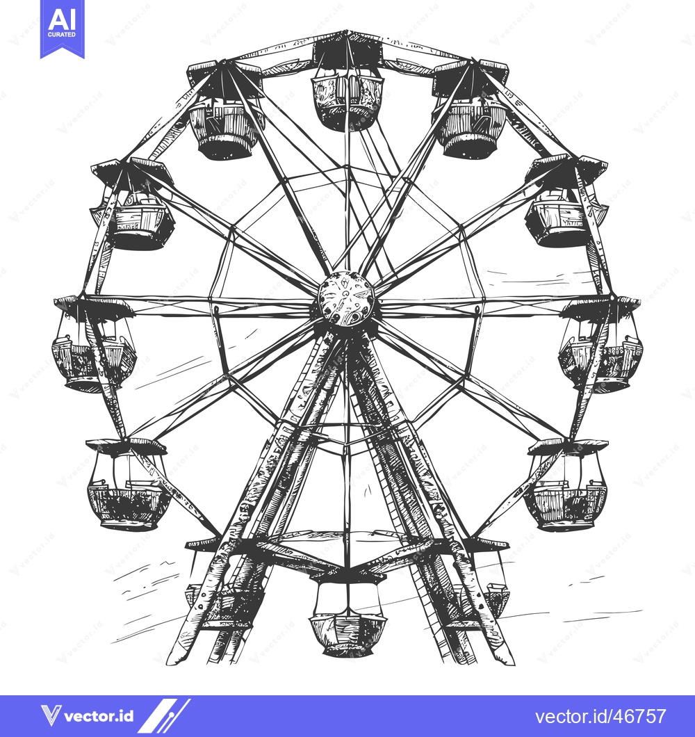 Premium Vector of Hand-drawn Sketch of a Ferris Wheel with Detailed Cabins