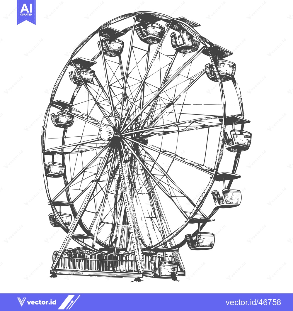 Premium Vector of Hand-drawn sketch of a ferris wheel with detailed spokes and gondolas