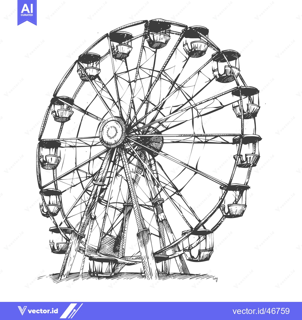 Premium Vector of Hand-drawn Sketch of a Ferris Wheel with Multiple Cabins