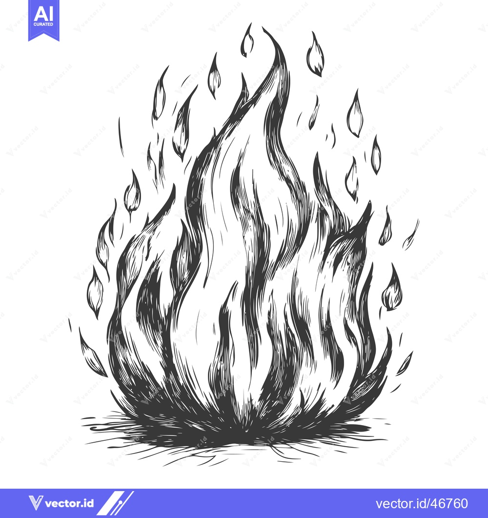 Premium Vector dari Hand-Drawn Sketch of a Fiery Blaze with Detailed Flames