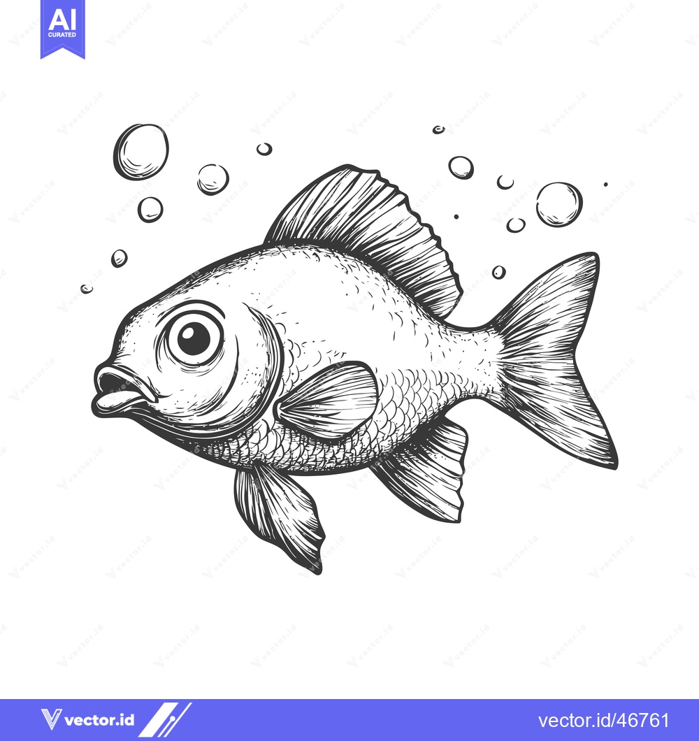 Premium Vector dari Hand-drawn sketch of a fish swimming with bubbles