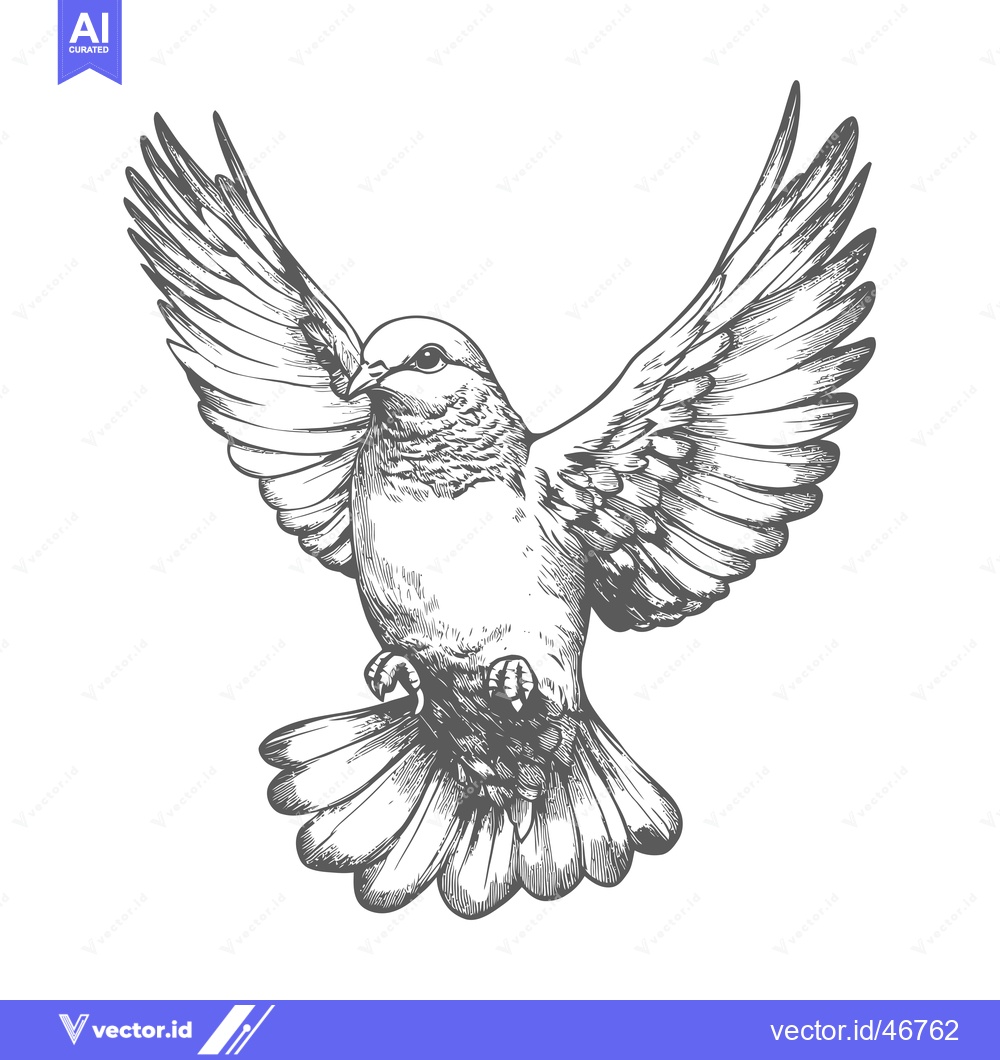 Premium Vector dari Hand-Drawn Sketch of a Flying Dove with Spread Wings