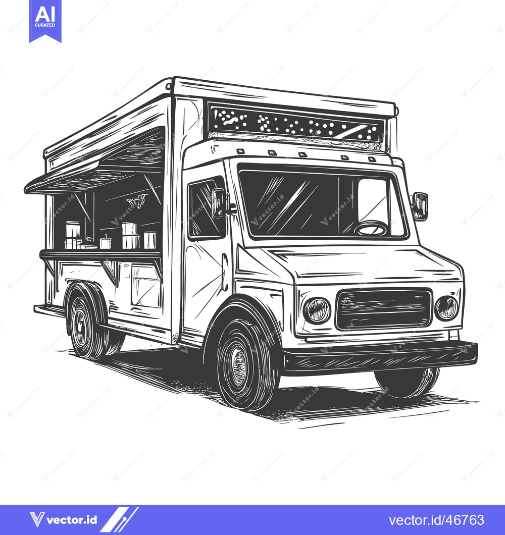 Premium Vector of Hand-Drawn Sketch of a Food Truck with a Canopy