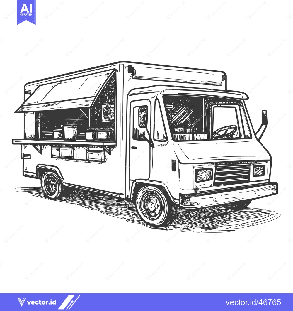 Premium Vector of Hand-Drawn Sketch of a Food Truck with an Open Window