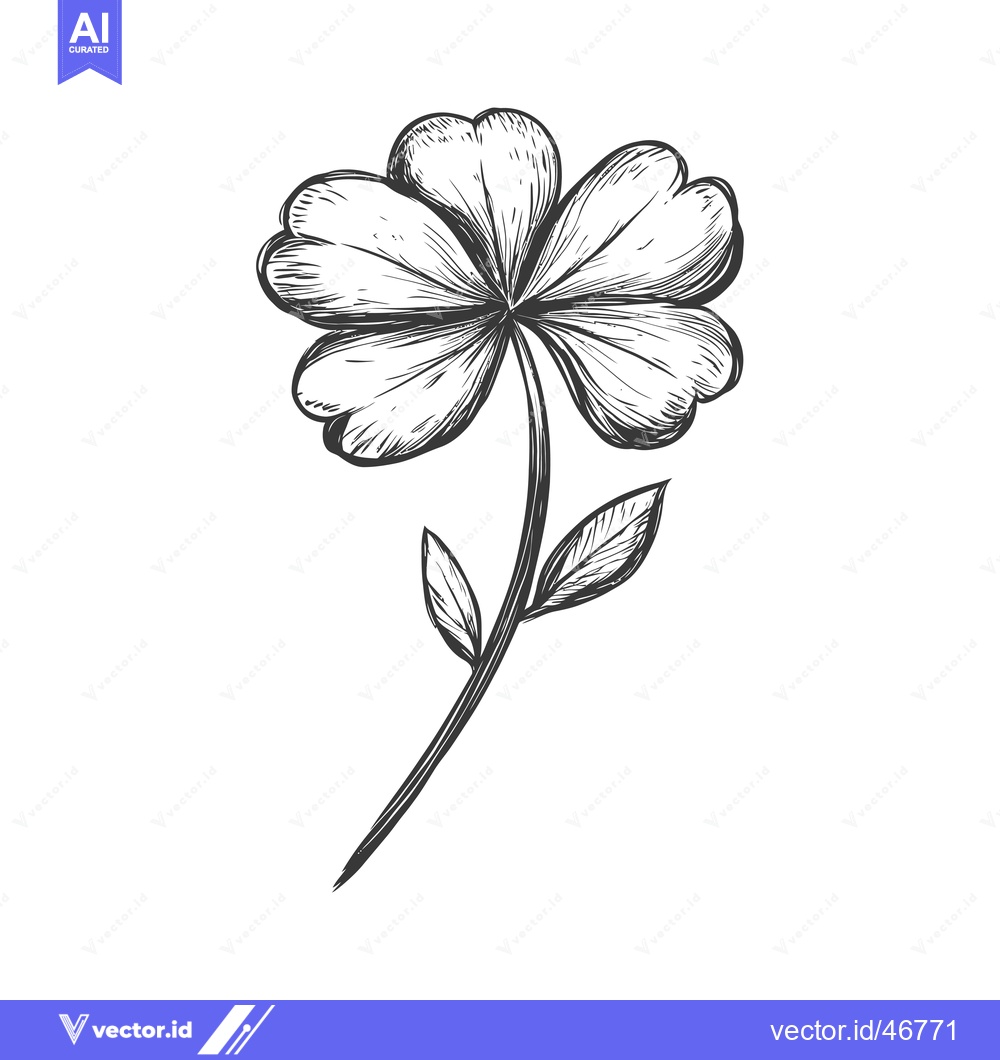 Premium Vector of Hand-Drawn Sketch of a Four-Leaf Clover with Stem and Leaves
