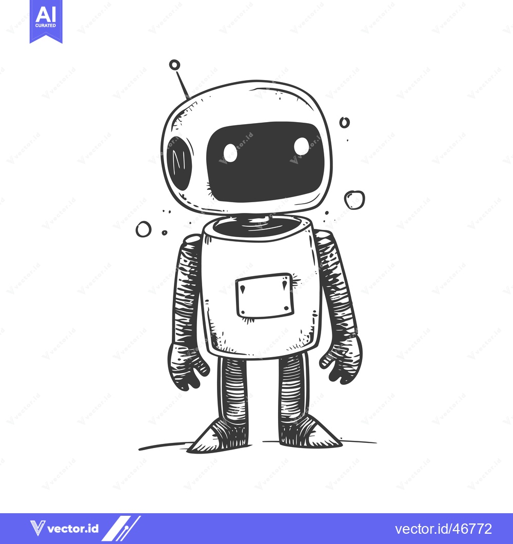 Premium Vector dari Hand-drawn sketch of a friendly cartoon robot with a circular head and
