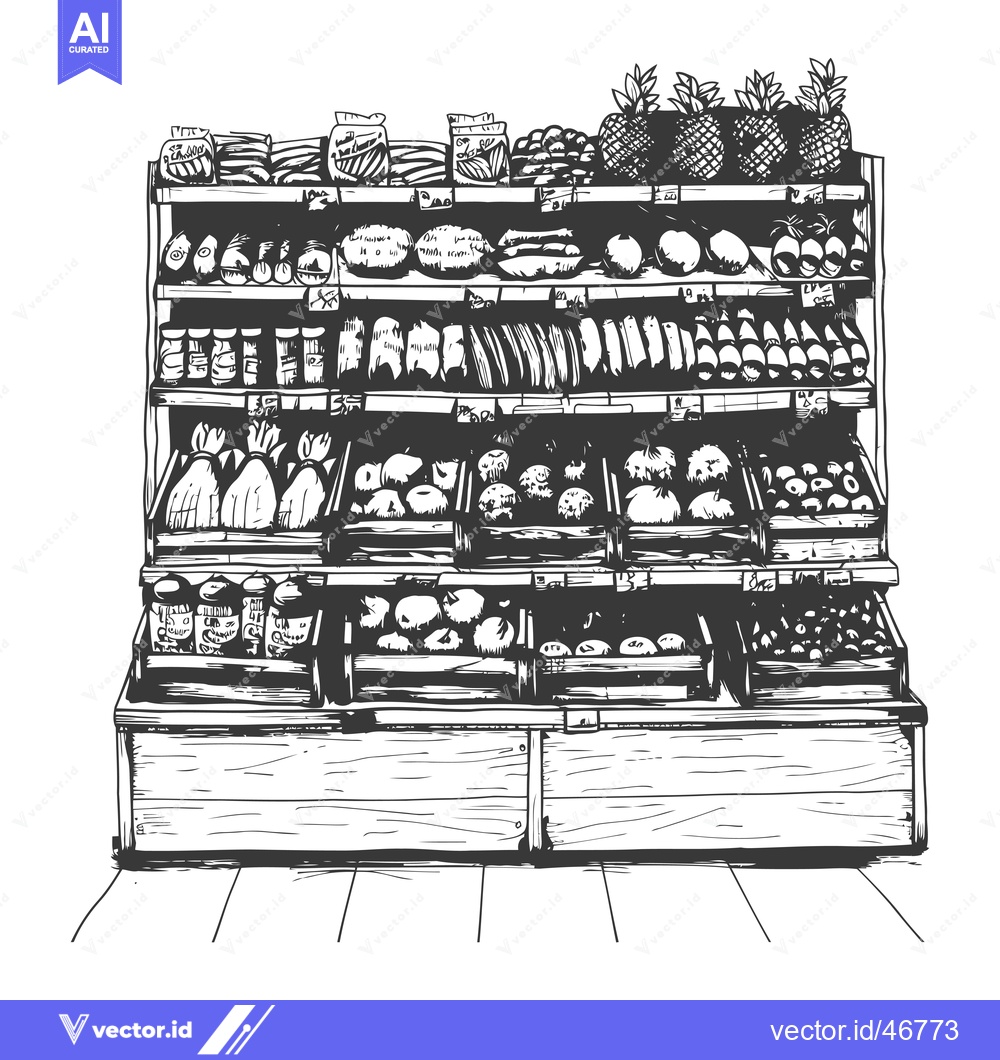Premium Vector dari Hand-Drawn Sketch of a Fruit and Vegetable Stand