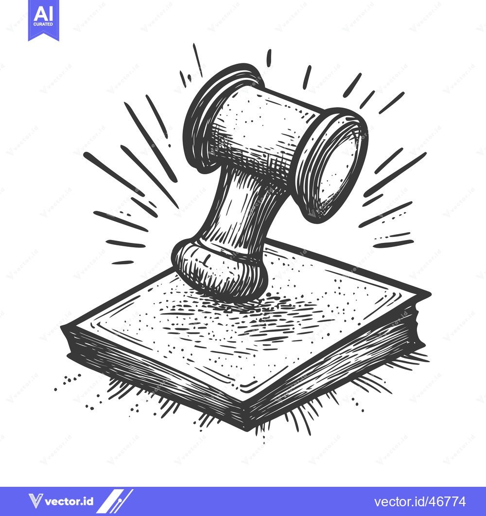 Premium Vector of Hand-Drawn Sketch of a Gavel Striking a Book