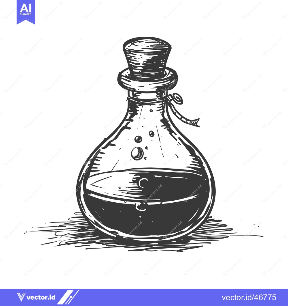 Premium Vector of Hand-drawn Sketch of a Glass Bottle with a Cork and a Dark Liquid Insi