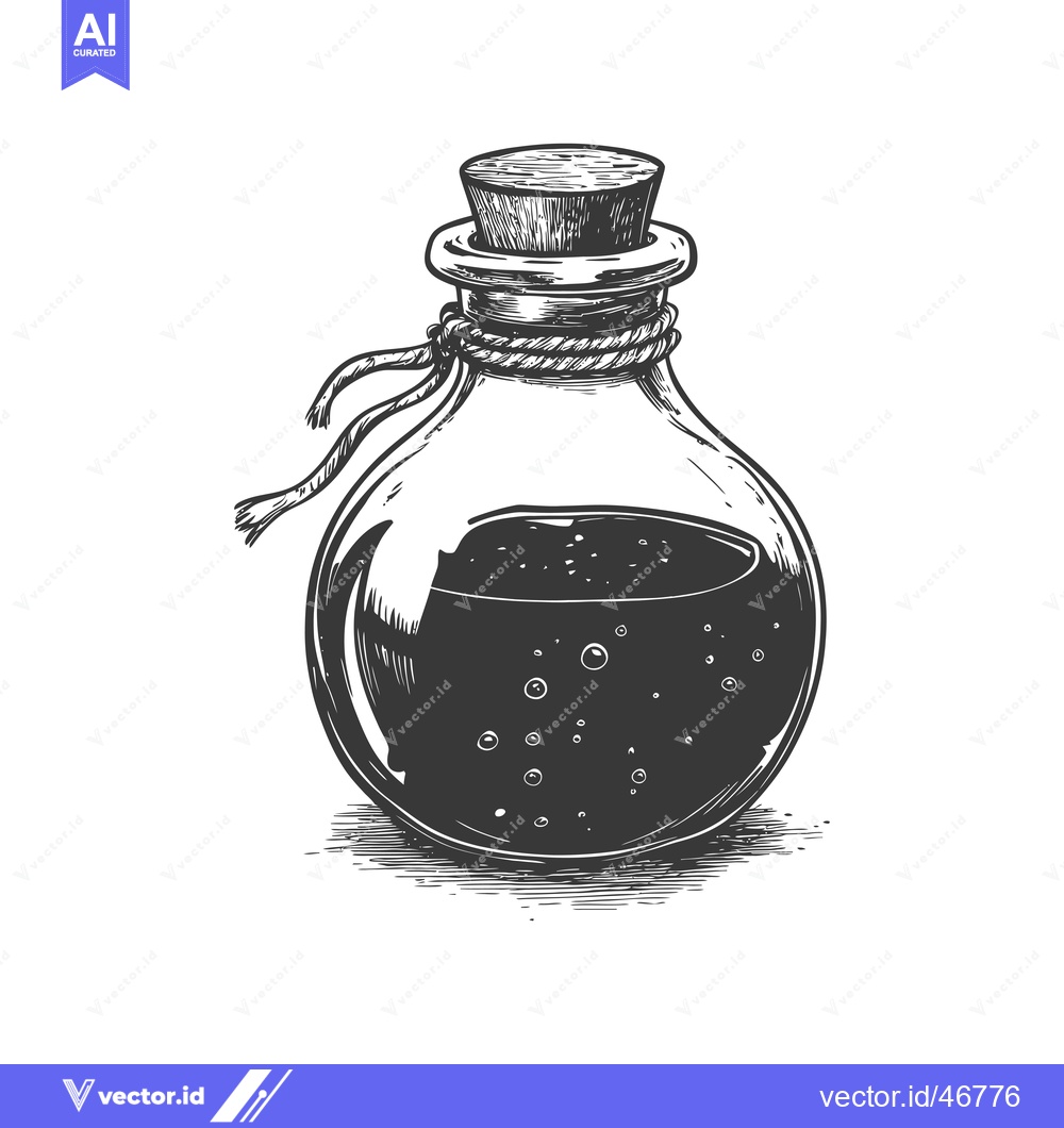 Premium Vector of Hand-Drawn Sketch of a Glass Bottle with a Cork and Rope, Filled with