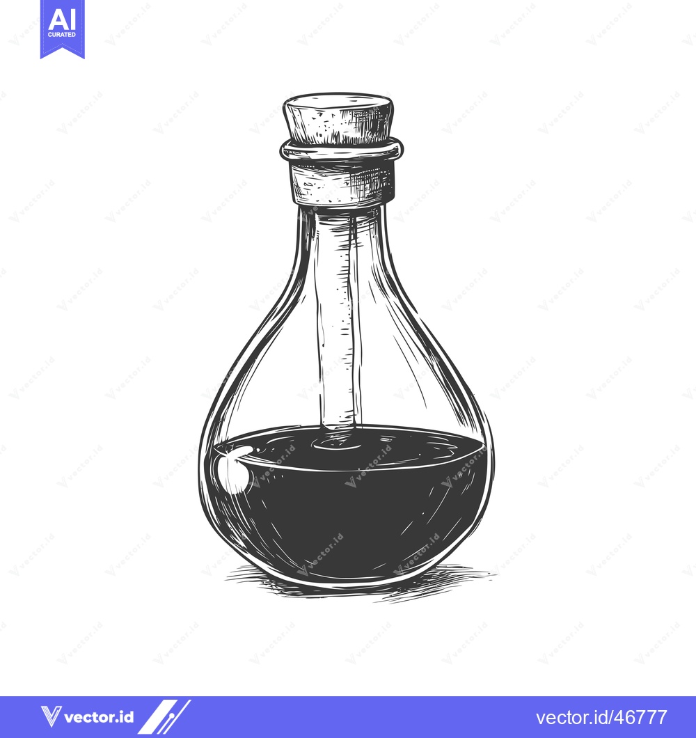 Premium Vector of Hand-drawn sketch of a glass bottle with a cork stopper and dark liqui