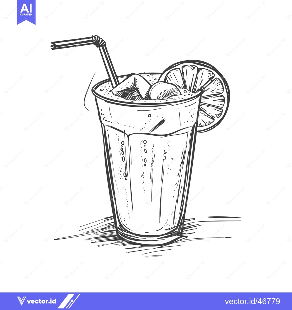 Premium Vector dari Hand-Drawn Sketch of a Glass of Lemonade with a Straw and a Lemon Slic