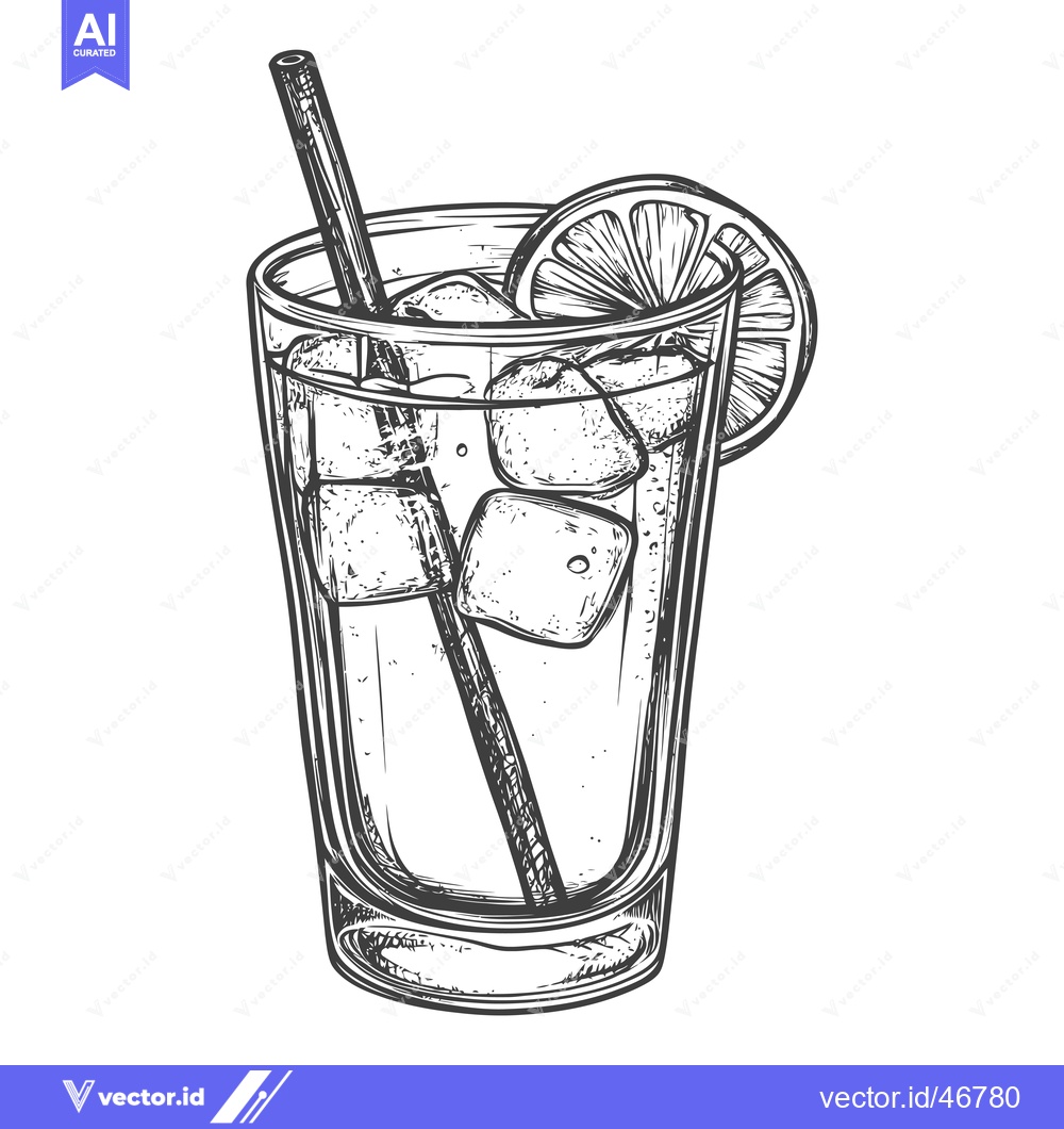 Premium Vector of Hand-Drawn Sketch of a Glass of Lemonade with Ice and Lemon Slice