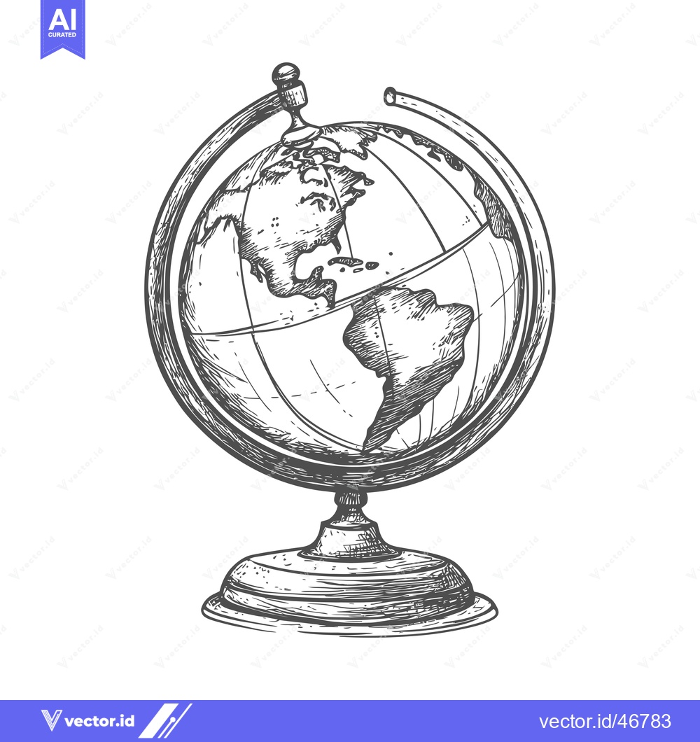 Premium Vector of Hand-drawn Sketch of a Globe with North and South America in Focus