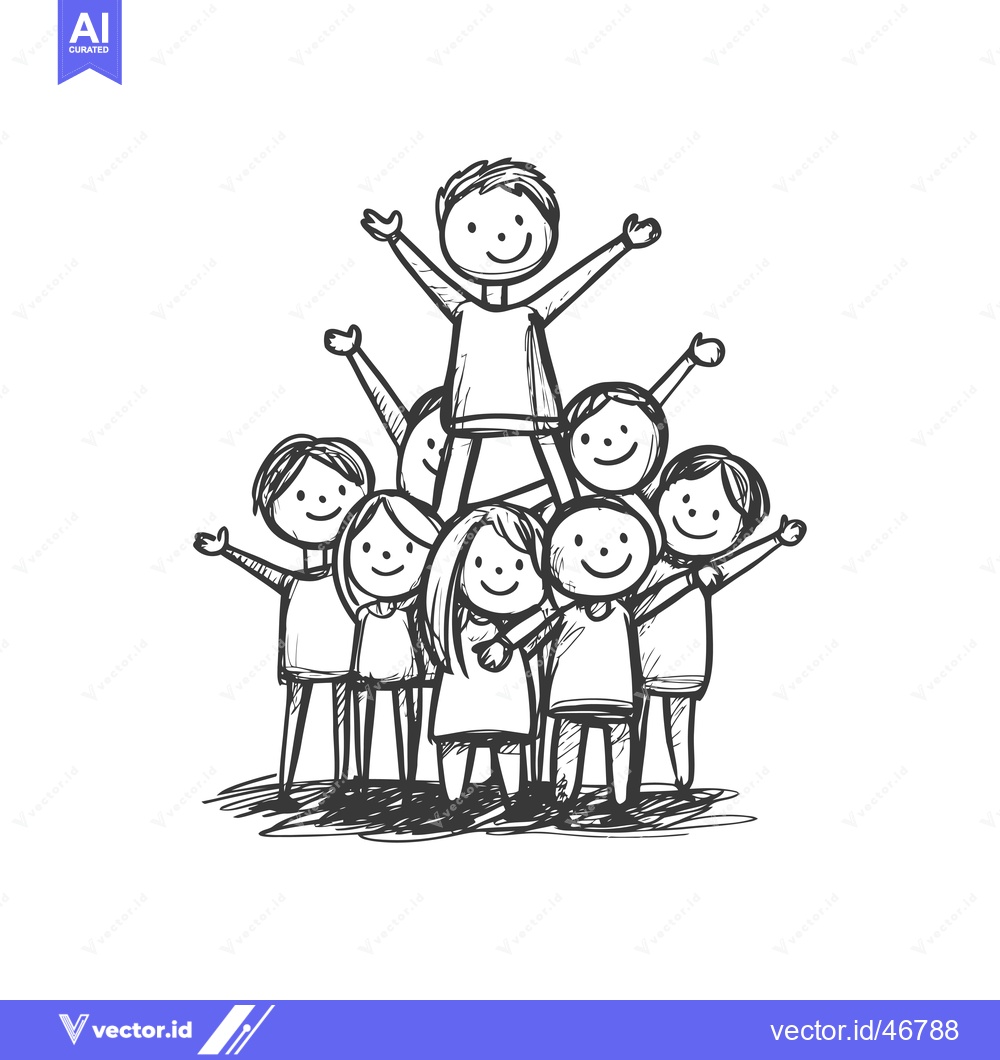 Premium Vector dari Hand-Drawn Sketch of a Group of Happy Children
