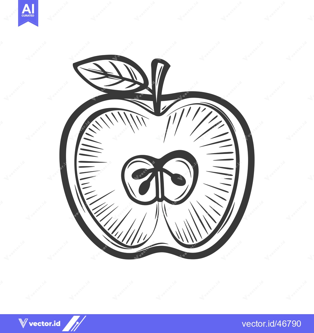 Premium Vector dari Hand-drawn Sketch of a Halved Apple with a Leaf