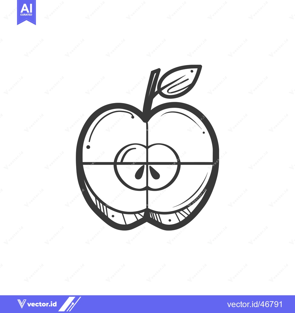 Premium Vector dari Hand-Drawn Sketch of a Halved Apple with Seeds and a Leaf