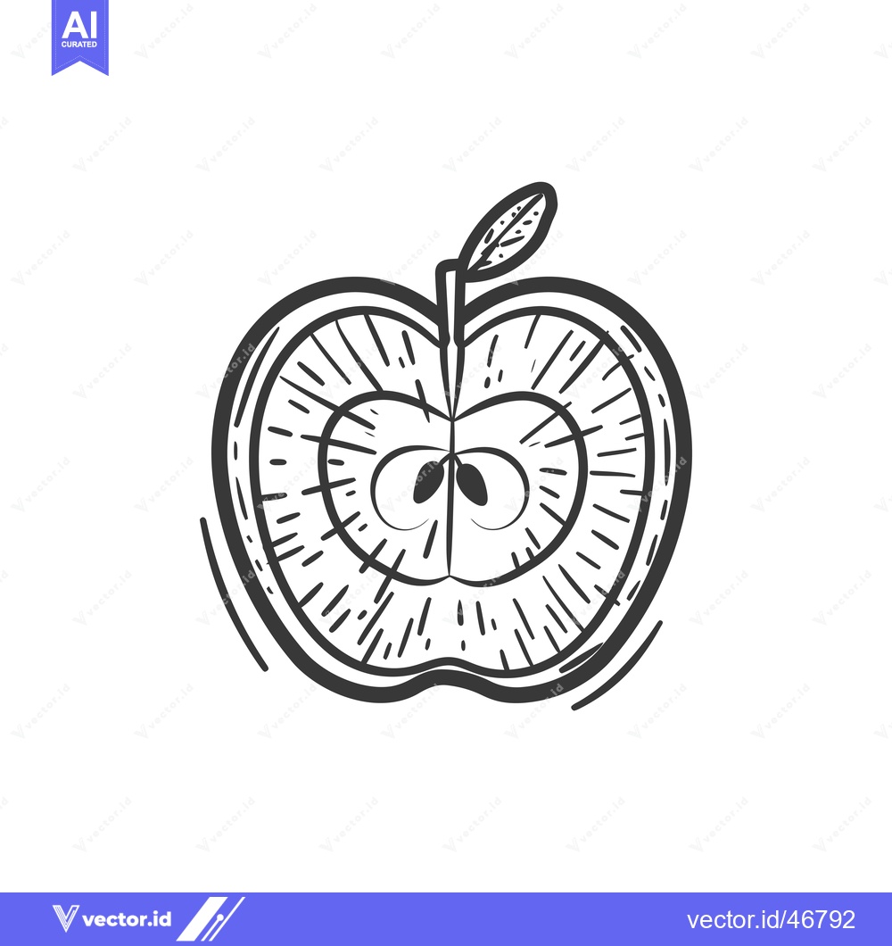 Premium Vector of Hand-drawn sketch of a halved apple with seeds and stem